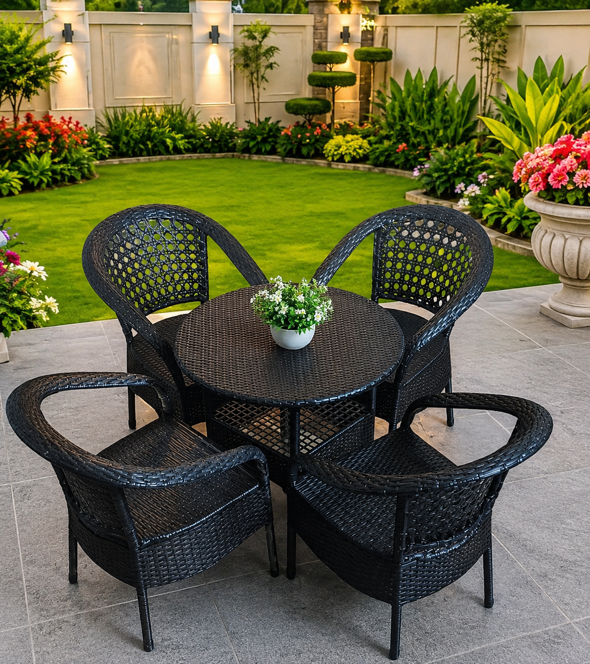 Premium Rattan Dining Set – 4 Chairs with Round Table